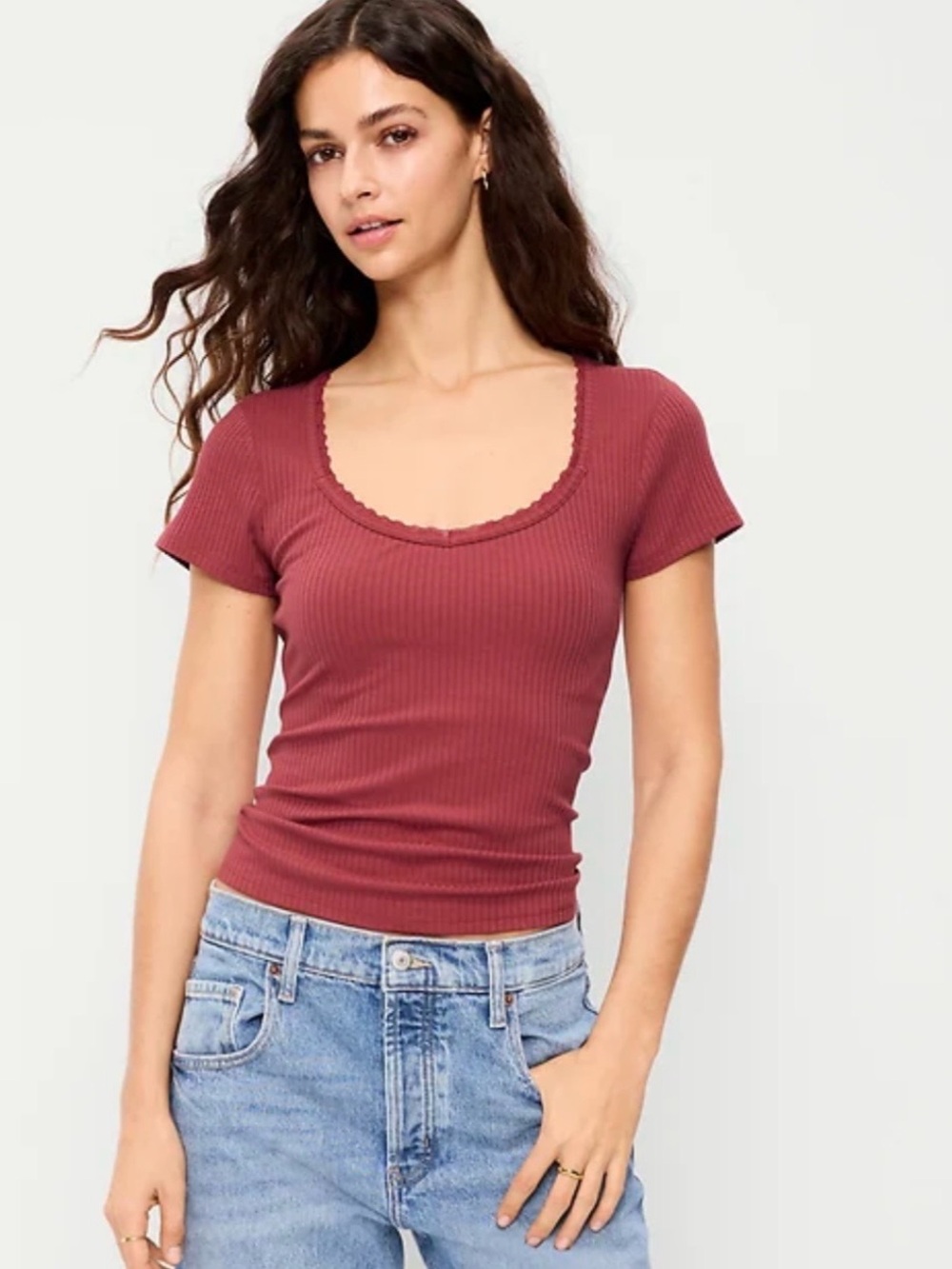 Old Navy Lace-Trim Sweetheart-Neck Ribbed Top